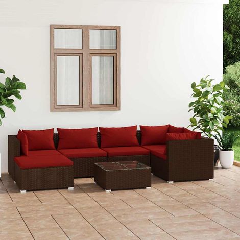 Salon de jardin 7 pcs Ensemble Table et Chaise de Jardin - avec coussins Résine tressée Marron BV202713 - BonneVie (1/5)