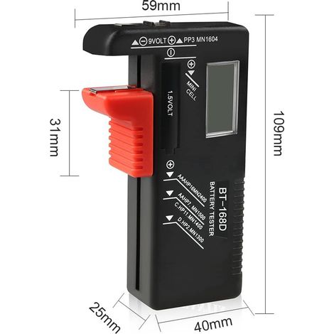 Digital Battery Tester, Universal Battery Tester, Battery Tester, for AA, AAA, C, D, PP3, 9V, 1.5V, Button Batteries - Works without Battery (1/5)
