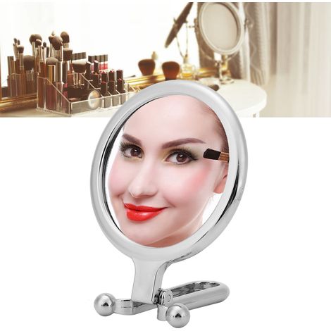 Miroir de Maquillage Double Face 10x avec Support Portable pour Voyage (Argent) (1/5)