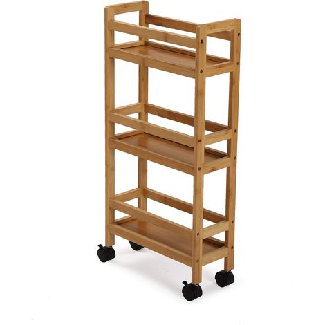 Carrello Multifunzionale Salvaspazio in Legno NATURALE 3 Ripiani 4 Ruote per Casa Ufficio Cucina Bagno ripostiglio organizzato in poco spazio (1/5)