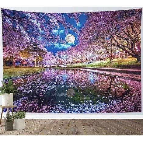 Wandteppich – Rosa Kirschblüte – Blauer Himmel – 200 x 150 cm – Modernes Design
