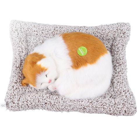 Schlafende Plüschkatze mit Soundfunktion, Bambuskohle, Geruchsneutralisator, gelb, Blockform. (1/5)