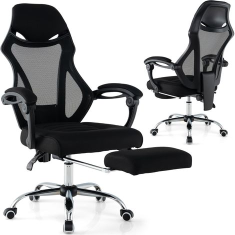 Sedia da ufficio ergonomica in rete con schienale inclinabile e altezza regolabile, Poltrona girevole Nero (1/5)