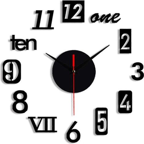 Horloge murale à faire soi-même - Décoration murale moderne avec miroir 3D et chiffres romains - Horloge autocollante noire pour la décoration de la maison et de la chambre (1/4)