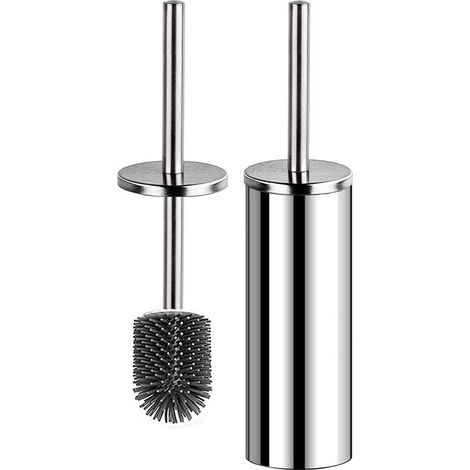 Brosse de toilette et support, poignée en acier inoxydable, brosses de toilette en silicone pour un nettoyage en profondeur (1/5)