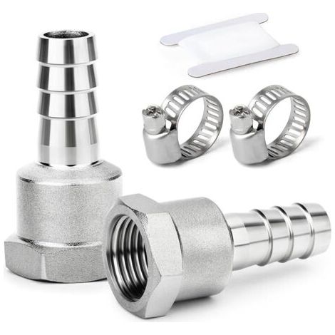 Pair 2 pièces raccords embout cannelé acier inox 304, embout 12 mm vers filetage femelle BSP 1/2\", raccord compression eau, carburant, air (1/5)