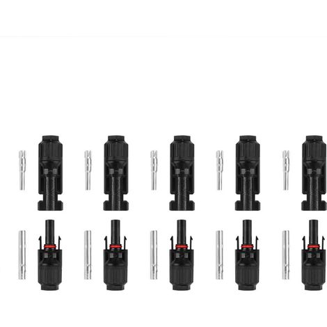 Pack 5 Parejas de conectores macho y hembra MC4 1/1 IP68 para Cable de 4-6mm²