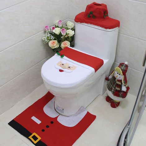 Ensemble housse de siège de toilette imperméable et anti-moisissure à motif de Noël, repose-pieds et couvercle de réservoir d'eau (1/5)