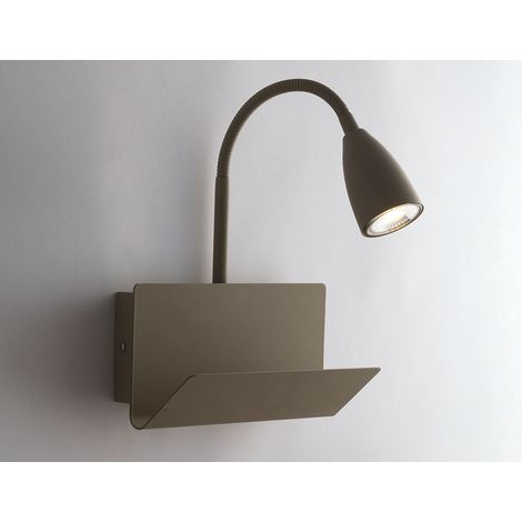 Leselampe GULP Braun mit Ablage & USB Ladefunktion, Breite 23cm