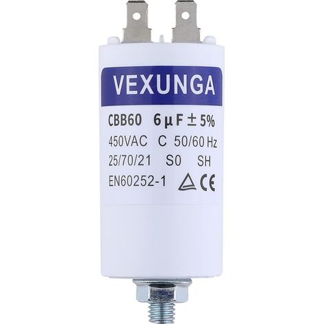 Condensateur Demarrage Moteur 6uF 450V CBB60 Condensateurs de Démarrage 6 MFD 450 Volt 35x65MM Connecteur M8 6 µF 50/60Hz pour Pompe Piscine (1/5)