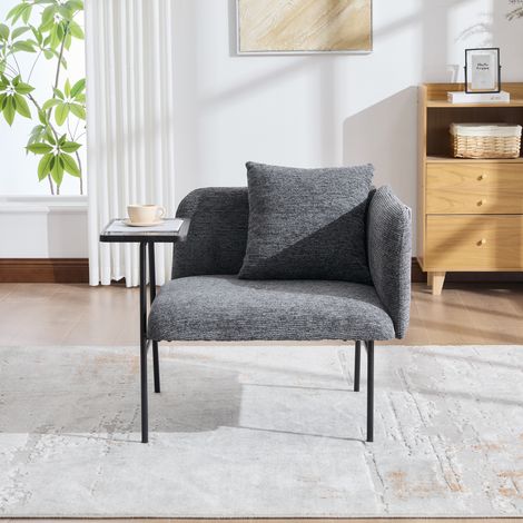 Sillón 86x72x71 cm gris oscuro en chenilla con mesa auxiliar y bolsillos laterales (1/5)