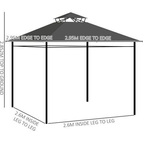 Pavillon de jardin 3 x 3 m avec parois latérales et double toit, chapiteau métallique résistant aux intempéries gris foncé pour fêtes de jardin (1/5)