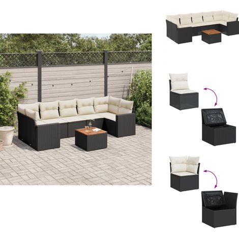 Salon de jardin 8 pcs avec coussins noir résine tressée - Salon De Jardin - Mobilier Extérieur - Set Salon De Jardin - Résine Tressée - Rotin Synthétique (1/5)