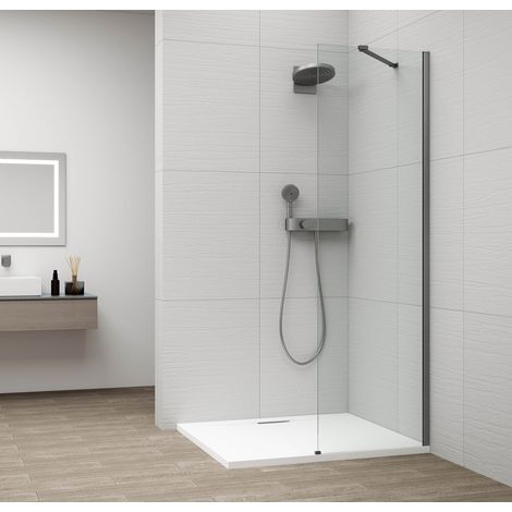 Panneau de douche monobloc ESCA GUN METAL, montage mural, verre transparent, 300 mm (1/4)