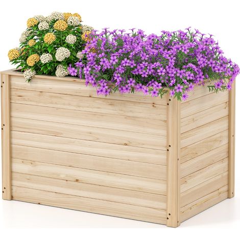 Letto da giardino rialzato in legno, Fioriera elevata con base aperta per piante con radici profonde Naturale (1/4)