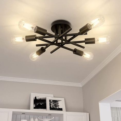Industrial 60W ceiling light, 6-light ceiling light with E27 socket, chandelier for bedroom, living room and hallway (bulb not included) (1/4)
