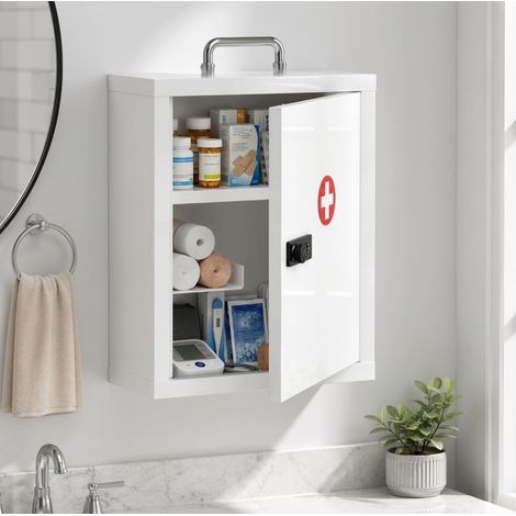 Armadietto da parete per farmaci 32x14x38 cm con serratura a codice, 3 livelli, acciaio bianco (1/5)