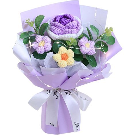 Bouquet de fleurs au crochet, roses tissées à la main, centre de table, ornement polyvalent, fleurs tricotées, fleurs artificielles, ventre-AquaForge