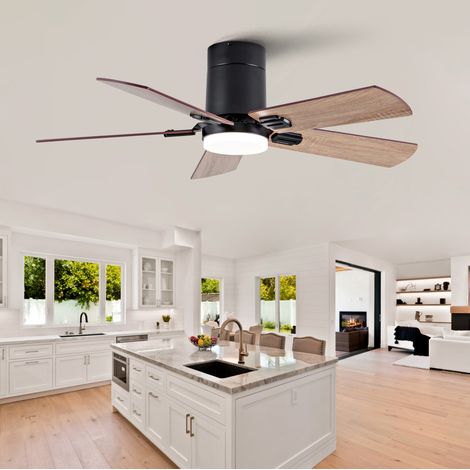 Ventilatore da soffitto 107x107x25 cm nero in metallo e legno, LED dimmerabile FloraGrace (1/5)