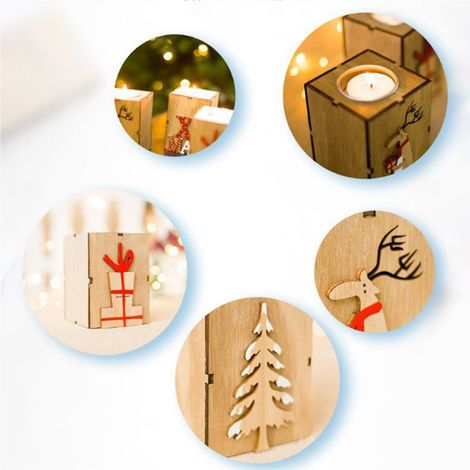 Teelichthalter aus Holz für Weihnachts-, Hochzeits- und Partydekorationen zu Hause (1/5)