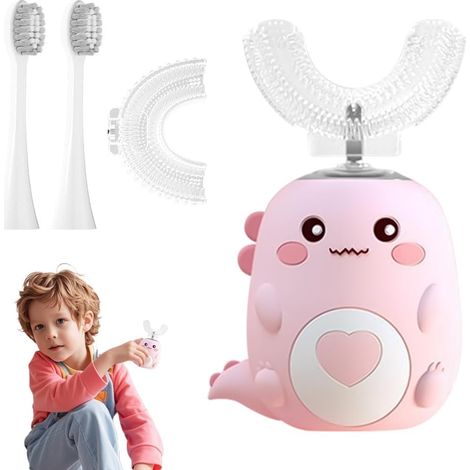 Brosse à Dents électrique En Forme De U Pour Enfants,Brosse à Dents 360°Pour Enfants,étanche Ipx7Forme De U Brosse à Dent électrique ENfants,BRosse à Dents En FOrme De Dinosaure Pour6-12 (1/5)