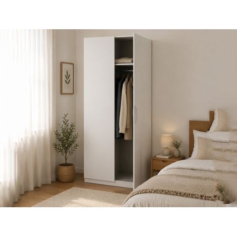 Dmora - Guardaroba 2 ante Isere, Mobile camera da letto, Cabina armadio portabiti, Armadio appendiabiti, 79x51 h203 cm, Bianco opaco (1/5)