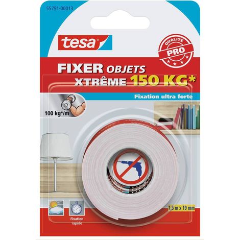 Adhésif Fixer Objets - Double Face Extrême 150kg 19mmx1.5ml - TESA