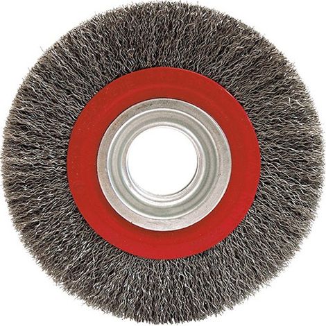 Spazzola circolare ondulata in filo d'acciaio per bobina da 0,30 mm D. 125 mm Al. 16 mm Th. 20 mm per metallo - Decapaggio duro - LEMAN - 410.150