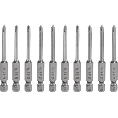 10 x Phillips PH1 1/4" Hex Shank 65mm Long S2 Steel Magnetic Screwdriver Bits for Electric Screwdriver Cross Head Drill Bits 3.5mm Rod (1/5)