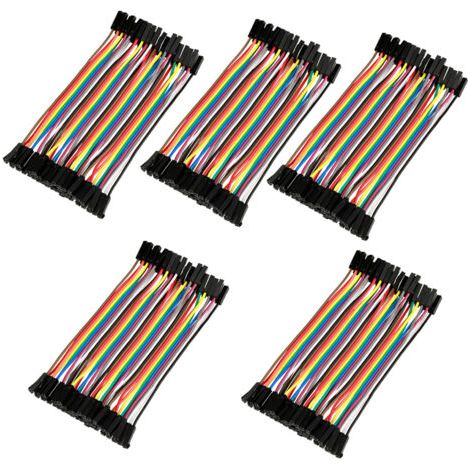Lot de 5 câbles de connexion colorés de 11,5 cm, 40 broches femelles vers femelles, pour plaque d'essai. (1/5)
