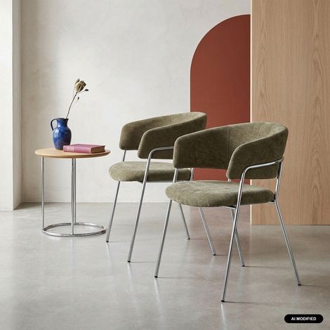 sweeek - Lot de 2 fauteuils vintage tissu armature chromée kaki - Domo (1/5)
