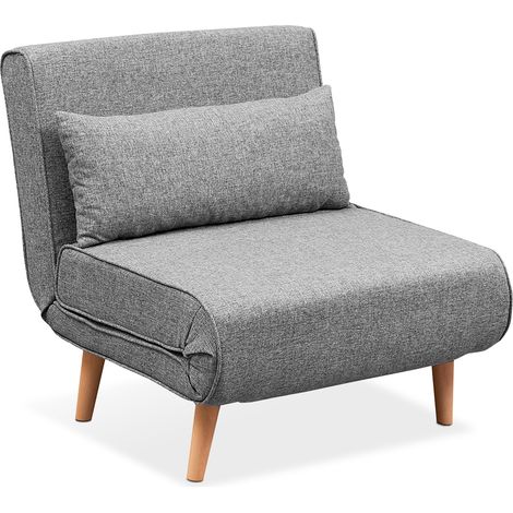 EVERGREENWEB - Poltrona Letto singola trasformabile GRIGIA Poltrona letto relax con Materasso singolo e cuscino imbottito Divanetto clic clac a 1 posto con gambe in legno Foldy 80 (1/5)