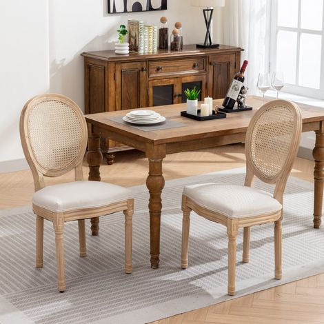 MEUBLIV Silla de comedor beige 59,5 x 49 x 95 cm, respaldo de ratán, 2 unidades (1/5)