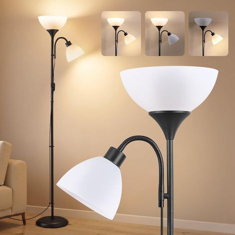 Lampadaire LED avec Liseuse, Lampe de Lecture sur Pied avec Bras Réglable, en Fer, 38,5 x 23,5 x 176 cm, Noir Mat, pour Salon et Bureau, Collection Lusia LFL019B102 (1/5)