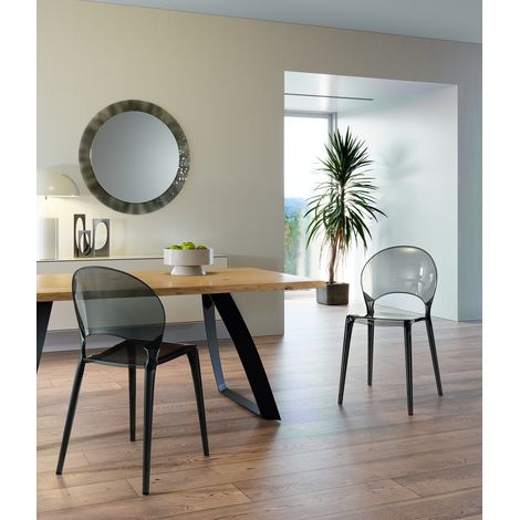 Sedia Pearl in Policarbonato Grigio - Design Moderno e Trasparente, Seduta Elegante con Linee Morbide, Dimensioni 49.5x53x84 cm (1/2)