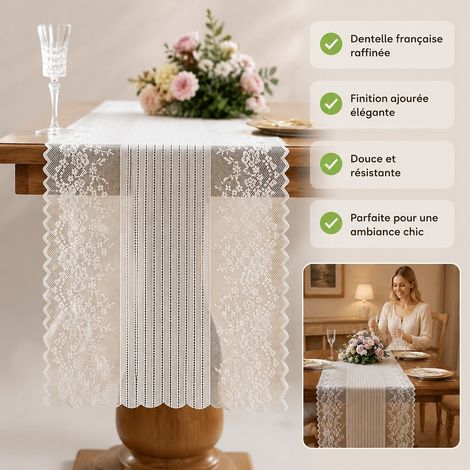 Chemin de Table Dentelle Blanche Bella Decoupe Laser 45 x 160 cm Style Romantique (1/4)