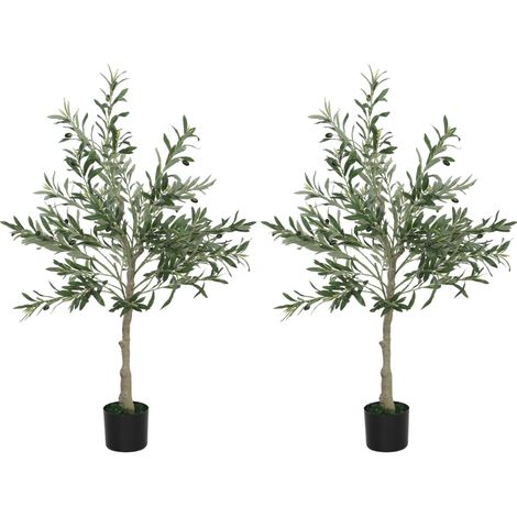 Set of 2 4ft/ 120cm Decorative Artificial Plant, Silk Olive Tree with 450 Leaves and 20 Olive Fruits in Pot, Fake Plant for Home, Office, Living Room, Indoor Decor (1/5)
