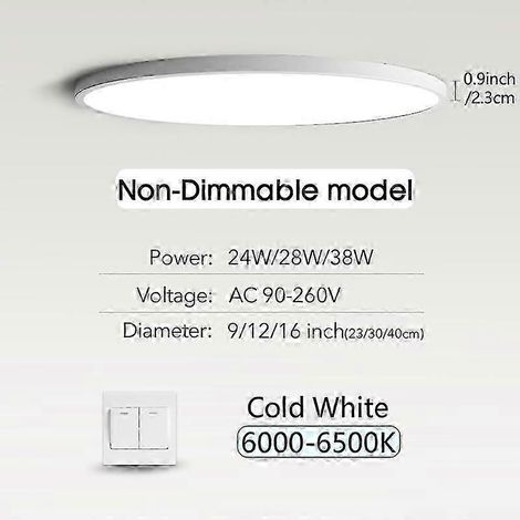 Plafonnier LED ultra-mince Marpou 2 cm 24 W 28 W 38 W Blanc chaud Blanc froid Blanc neutre Éclairage moderne d'intérieur Décoration pour la maison (38 W Blanc - blanc froid) (1/5)