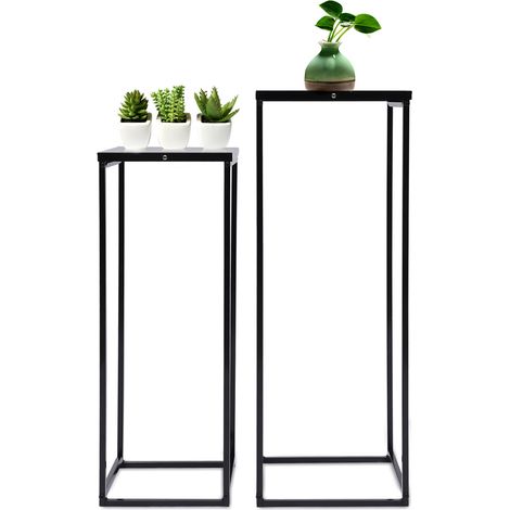 2 pièces Support Plantes Intérieur et Extérieur Porte-plantes Étagère Plante En Métal Noir Supports de Pots de Fleurs (1/5)