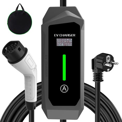 Chargeur Voiture Électrique Portable Type 2 16A 3.5kW Monophasé 220V Prise Schuko Écran LED IP67 - Chargeur Domestique et Nomade (1/5)