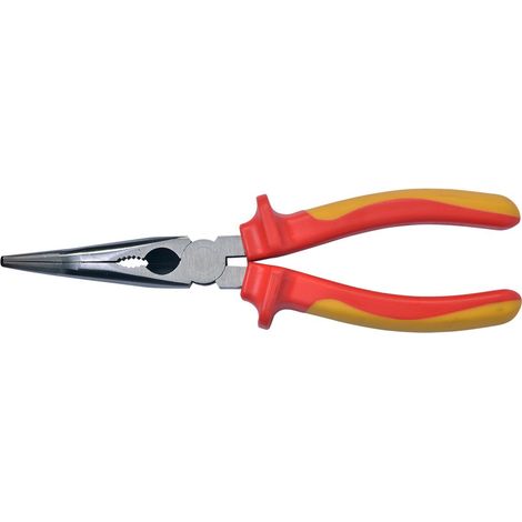 SW-Stahl 41910L Pince à bec long VDE courbée 200 mm I Pince à bec long 1000 V mécanique de précision I selon DIN EN/IEC 60900 Pince à bec long pour électricien I Pince téléphonique à pointe avec poign