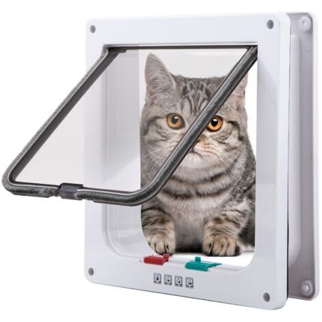 BUNTHAUS Chatière pour Chat,Magnétique Verrouillable 4 Modes pour Animaux Domestiques Chatons et Chatons Large Blanc (1/5)