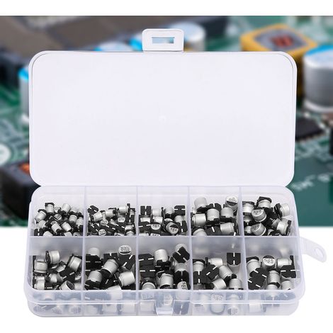 Sortiment mit 200 SMD-Elektrolytkondensatoren, 10 Werte, 10 V 50 V, 1 µF 470 µF, inkl. Aufbewahrungsbox (1/5)