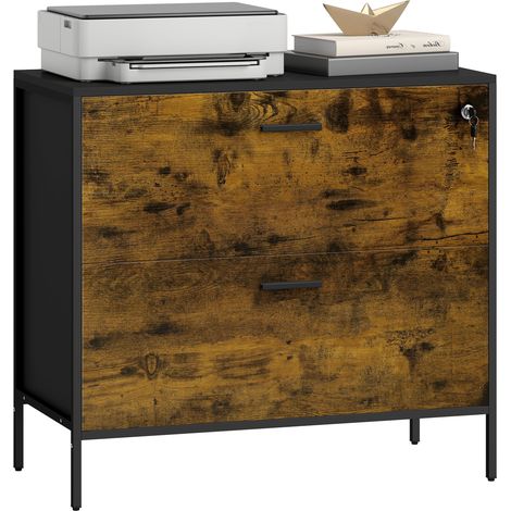 Commode de bureau, 2 tiroirs pour classeurs verrouillables et dossiers suspendus 80x39x73, 5 cm marron