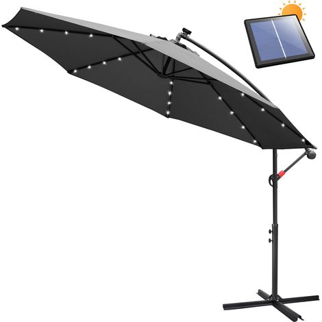 SWANEW Ombrellone Deporte LED solare protezione UV e resistente agli agenti atmosferici Ø350cm Grigio (1/5)