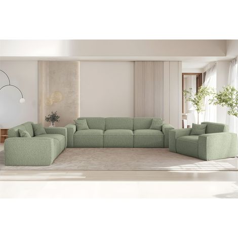 Sofaset Designersofa CELES PREMIUM 3-2-1 in Stoff Sven Hellgrün (1/5)