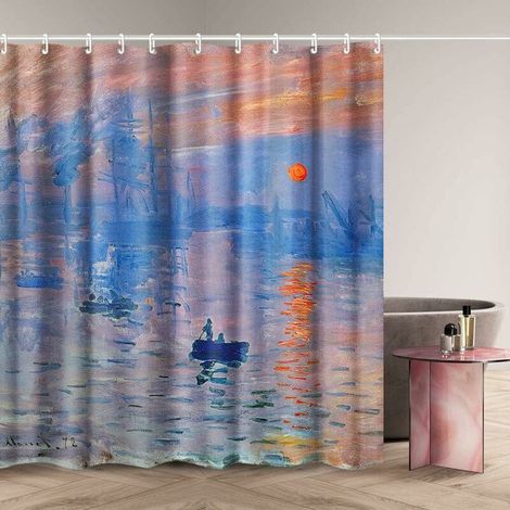 Filiyano-Ensemble rideau de douche avec crochets, motif soleil levant de Claude Monet, art domestique, tableaux et images pour salle de bain (1/5)