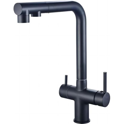 Three-way kitchen faucet with pull-out spray, 360° swivel kitchen faucet, filtered water outlet faucet (black) YMYNY (1/4)