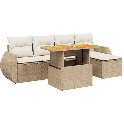 Maison Exclusive - Set Divano da Giardino 6 pz con Cuscini Beige in Polyrattan (1/3)
