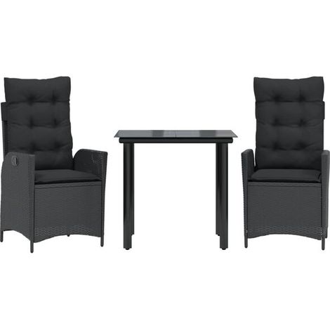 Ensemble table et chaises de jardin noires trois pièces avec coussins. (1/5)